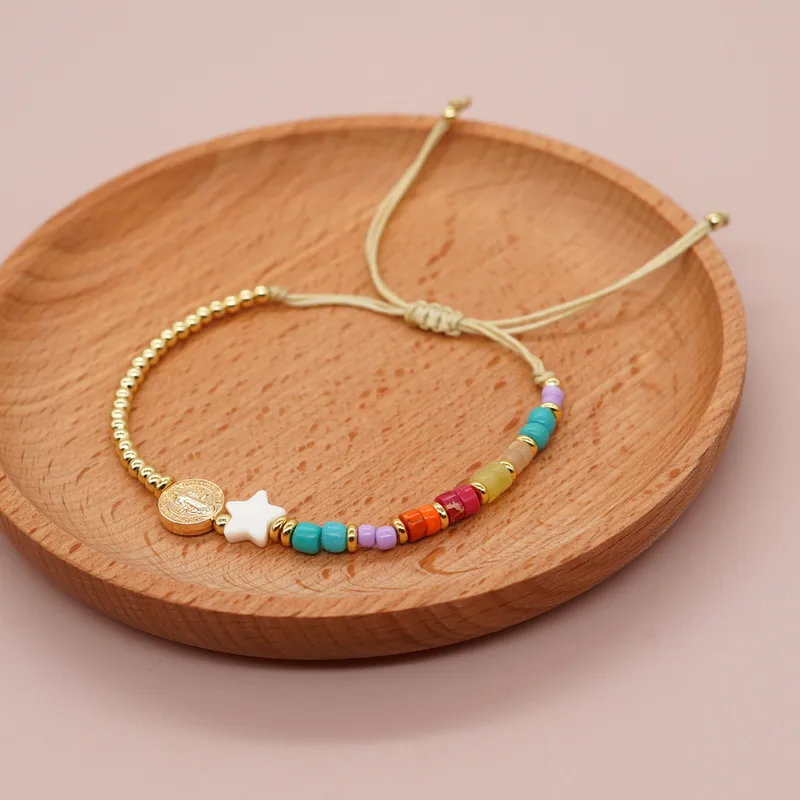 Simple Style Pentagram Peach Eye Soft Clay Copper Beaded Braid Women’S Bracelets