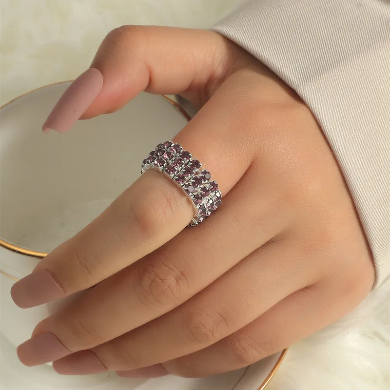 Elegant Purple Rhinestone Elastic Ring